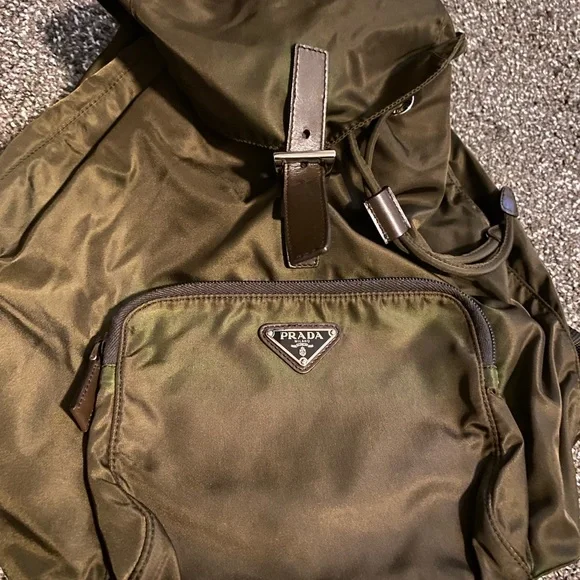 AUTHENTIC PRADA DARK GREEN BACKPACK PURSE Authentic Prada Vintage Backpack in Army Green Canvas - Etsy main image 2